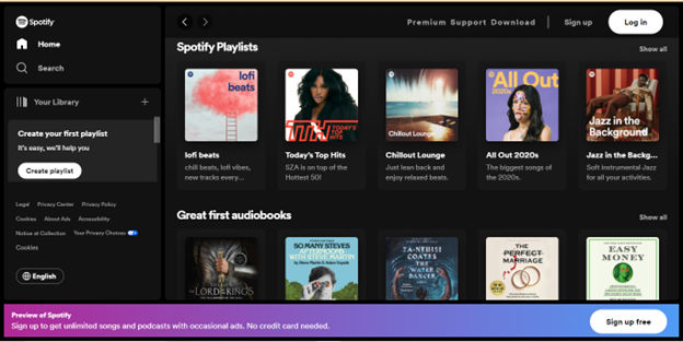 Image showing Spotify's home page.